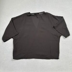 NWT Oscar-ST Black Blouse Top Womens S Pocket V-Neck Casual Relaxed Elegant